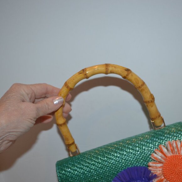 Flowers on Green Haute Hippie Bermuda Handle and Chain Crossbody NWT - Picture 2 of 5